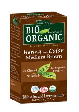Henna - farba do włosów na bazie henny, ŚREDNI BRĄZ, w 100% ekologiczna, CERTYFIKOWANA - ECOCERT, vege, 100 g, Indus Valley