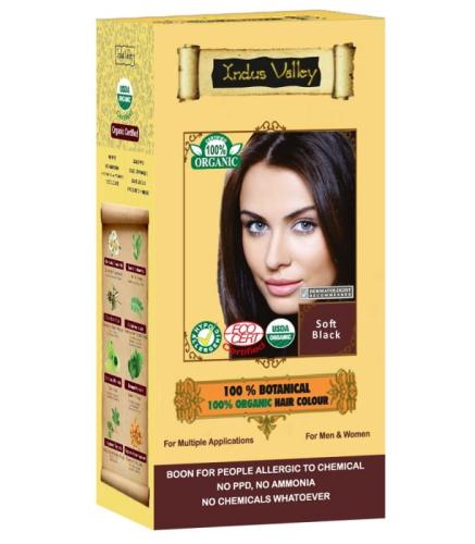 Ziołowa farba z henną, MIĘKKA CZERŃ, w 100% ekologiczna, CERTYFIKOWANA - ECOCERT, VEGE, HALAL, 120 g, Indus Valley