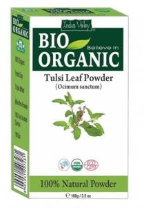 Proszek z liści Tulsi (bazylii azjatyckiej), wzmacniający włosy, głęboko oczyszczający skórę, CERTYFIKOWANY, 100 g, Indus Valley