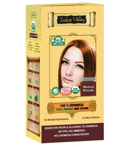 Ziołowa farba z henną, ORZECHOWY BLOND, w 100% ekologiczna, CERTYFIKOWANA - ECOCERT, VEGE, HALAL, 120 g, Indus Valley