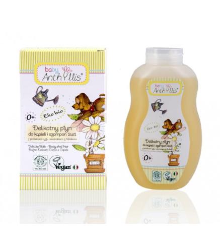 Delikatny płyn do kąpieli i szampon 2 w 1, proteiny ryżu, ekstrakt z hibiskusa z upraw organicznych, 400 ml, Baby Anthyllis