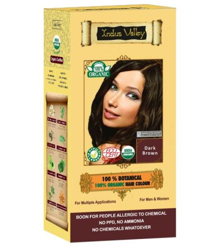 Ziołowa farba z henną, CIEMNY BRĄZ, w 100% ekologiczna, CERTYFIKOWANA - ECOCERT, VEGE, HALAL, 120 g, Indus Valley